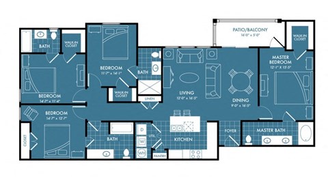 Floor plan for 4 beds, 4 baths, 1743 sqft